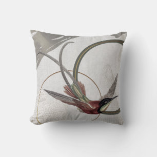 Grey Artistic Hummingbird Design   Green Throw Pillow