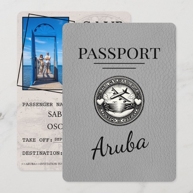 Grey Aruba Passport Save The Date (Front/Back)