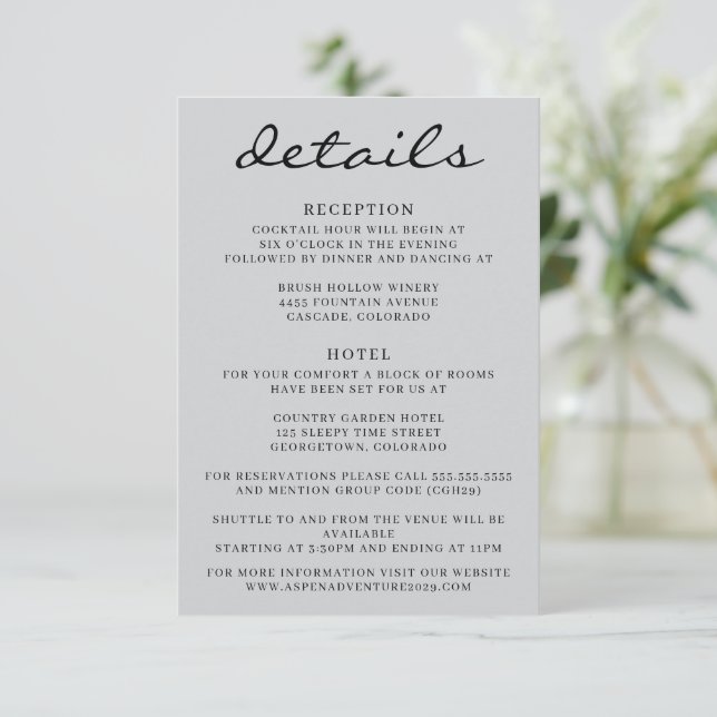 Grey Aspen Tree Wedding Enclosure Card (Standing Front)