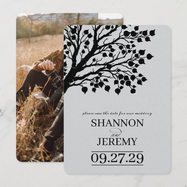 Grey Aspen Tree Wedding Save The Date (Front/Back)