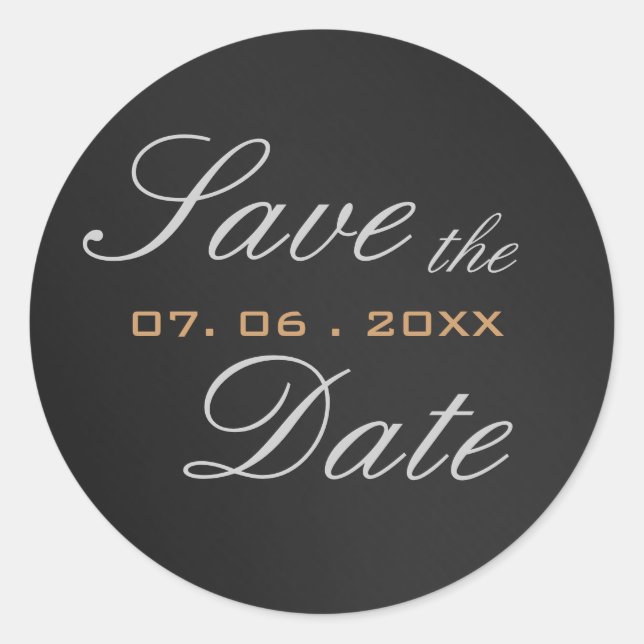 Grey Attractive Script Save the Date Calligraphy Classic Round Sticker (Front)