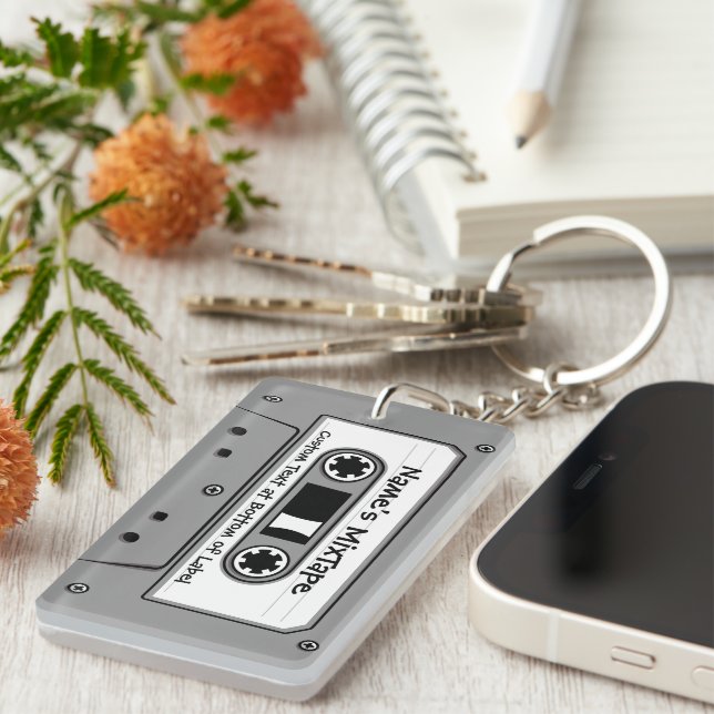 Grey Audio Cassette Tape Keychain (Front Right)