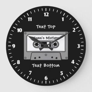 Grey Audio Cassette Tape Large Clock