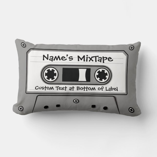 Grey Audio Cassette Tape Lumbar Pillow (Front)