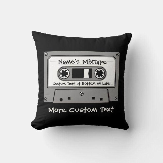 Grey Audio Cassette Tape Throw Pillow (Front)