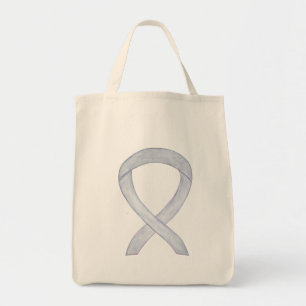 Grey Awareness Ribbon Art Custom Tote Bag