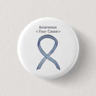 Grey Awareness Ribbon Custom Messages Button Pin