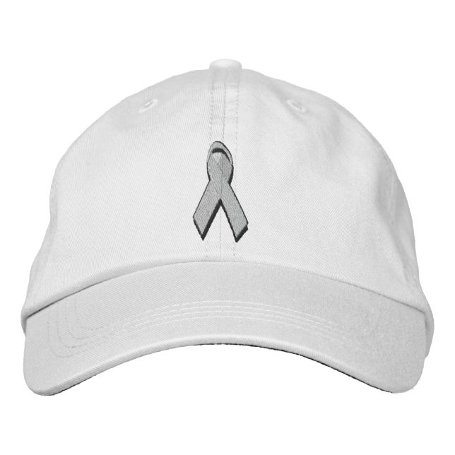 grey awareness ribbon embroidered hat (Front)