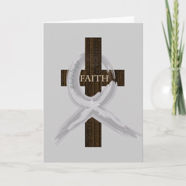 Grey Awareness Ribbon on Cross Card (Front)