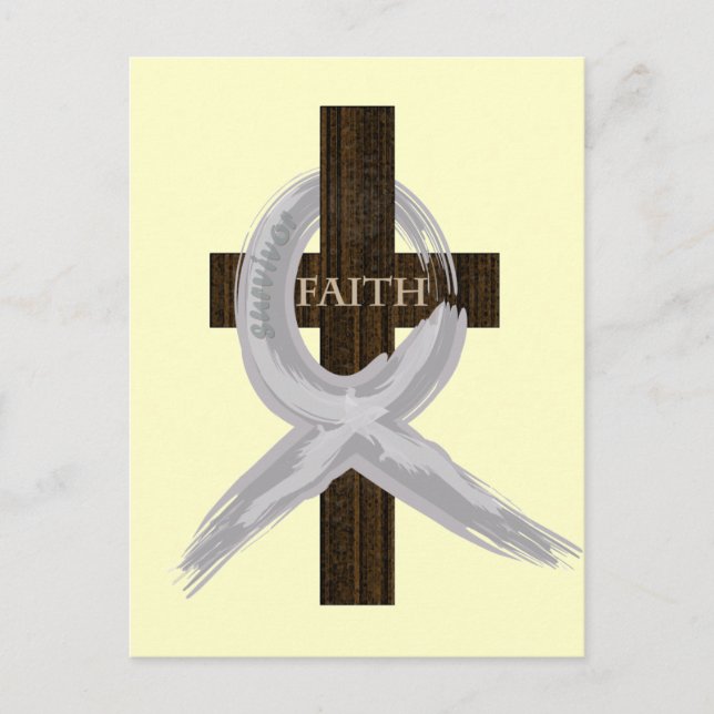 Grey Awareness Ribbon on Cross Postcard (Front)