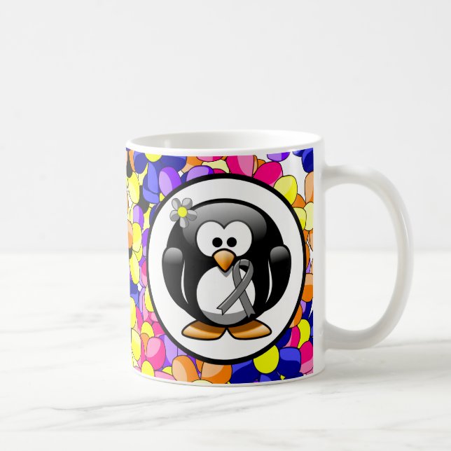 Grey Awareness Ribbon Penguin Coffee Mug (Right)