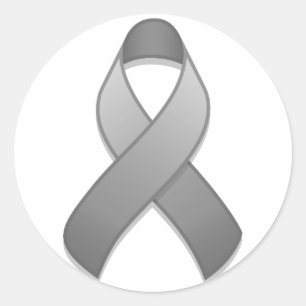 Grey Awareness Ribbon Round Sticker