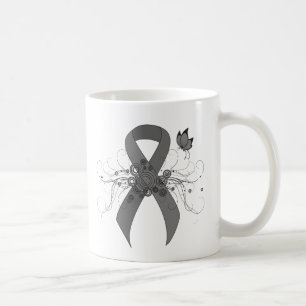 Grey Awareness Ribbon with Butterfly Coffee Mug