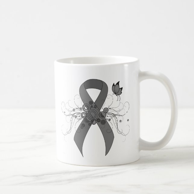 Grey Awareness Ribbon with Butterfly Coffee Mug (Right)