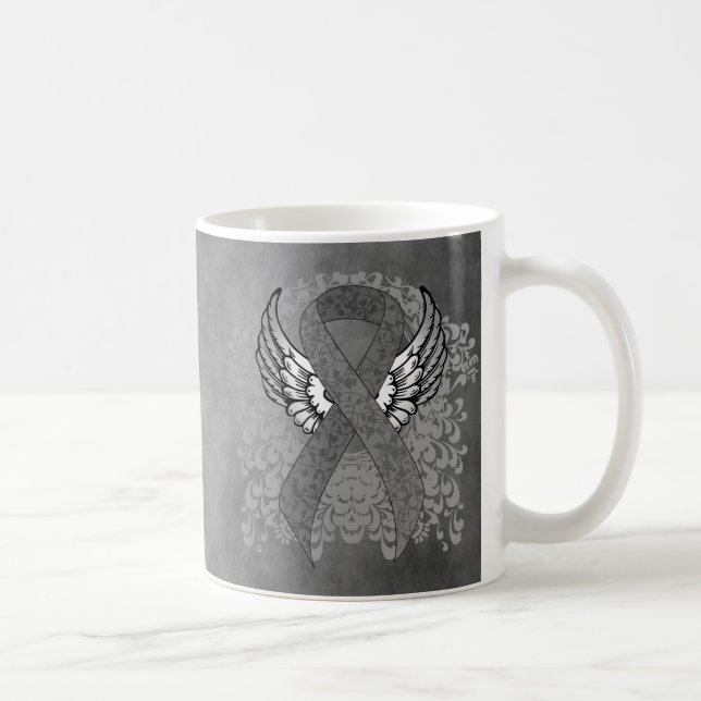 Grey Awareness Ribbon with Wings Coffee Mug (Right)