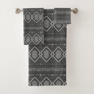 Grey aztec pattern bath towel set