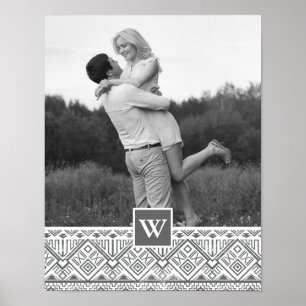 Grey Aztec Pattern   Photo with Monogram Poster