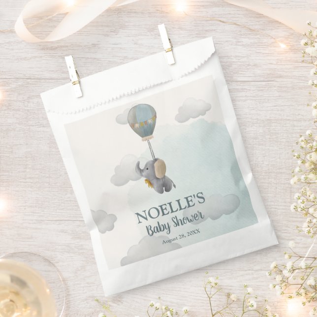 Grey Baby Elephant, Hot Air Balloon in Clouds Favour Bag (Clipped)