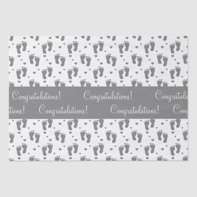 Grey Baby Footprints and Hearts Tissue Paper (Front)