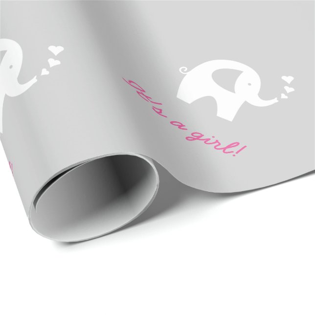 Grey baby shower wrapping paper with cute elephant (Roll Corner)