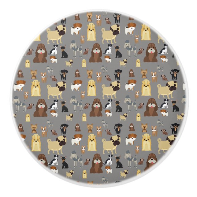 grey background dogs pattern ceramic knob (Front)