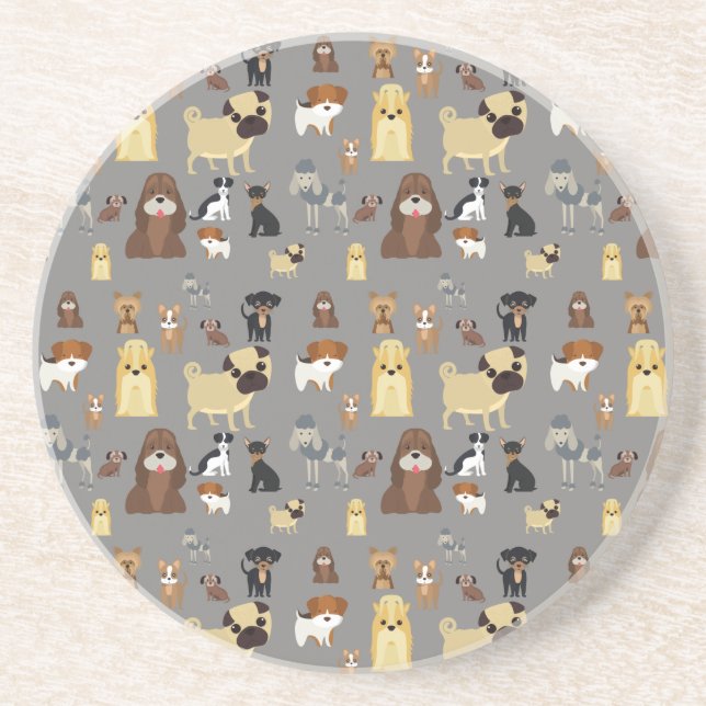 grey background dogs pattern coaster (Front)