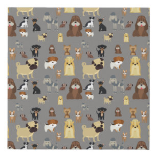 grey background dogs pattern faux canvas print