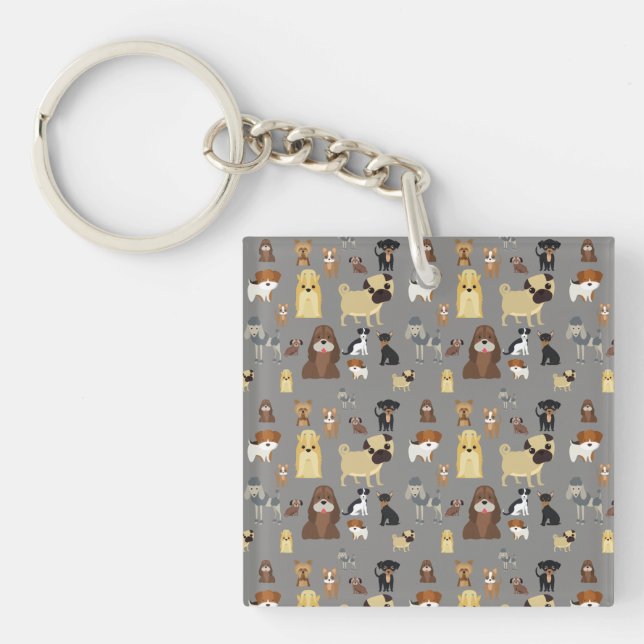 grey background dogs pattern. keychain (Front)