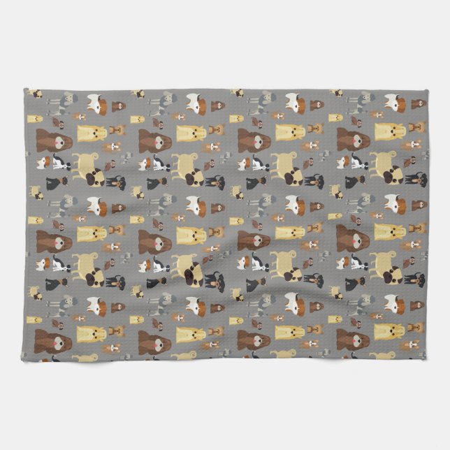 grey background dogs pattern kitchen towel (Horizontal)