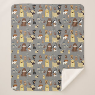 grey background dogs pattern sherpa blanket