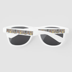 grey background dogs pattern. sunglasses