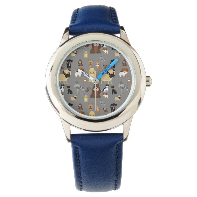 grey background dogs pattern watch (Front)
