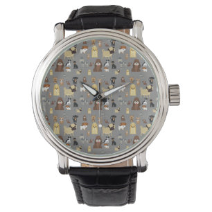 grey background dogs pattern. watch