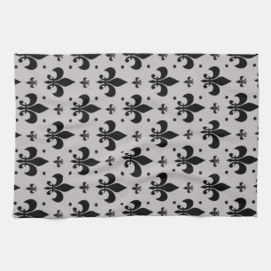 Grey Background Fleur-de-lis Pattern Design Kitchen Towel