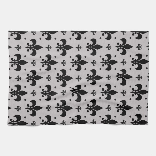 Grey Background Fleur-de-lis Pattern Design  Kitchen Towel (Horizontal)