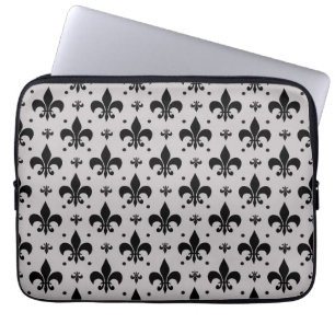 Grey Background Fleur-de-lis Pattern Design  Laptop Sleeve