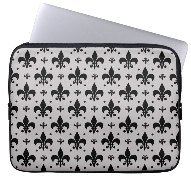 Grey Background Fleur-de-lis Pattern Design  Laptop Sleeve (Front)