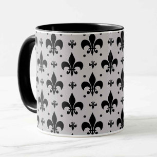 Grey Background Fleur-de-lis Pattern Design Mug