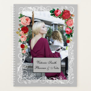 Grey Background Girl Fashion Modern Elegant Red Planner