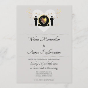 Grey Background Male Heart   Wedding Invitation