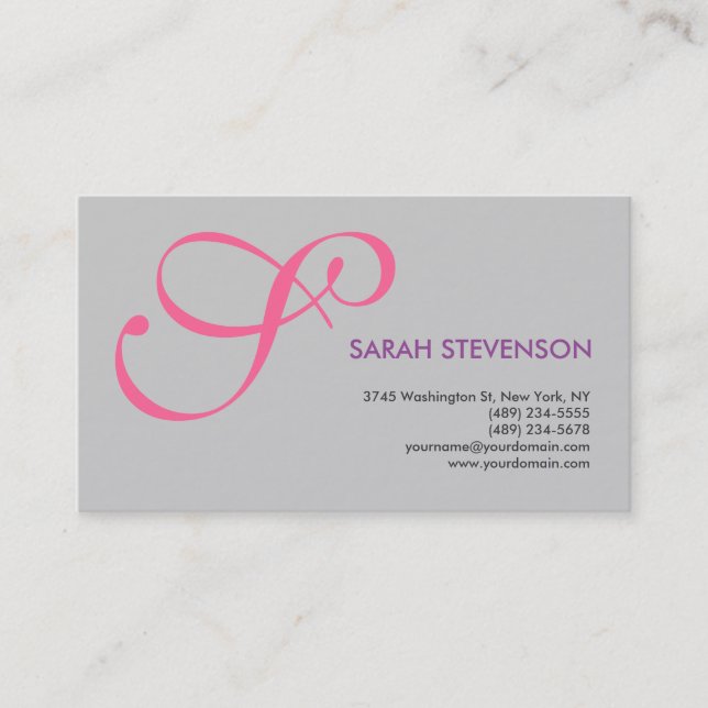 Grey Background Monogram Standard Business Card (Front)