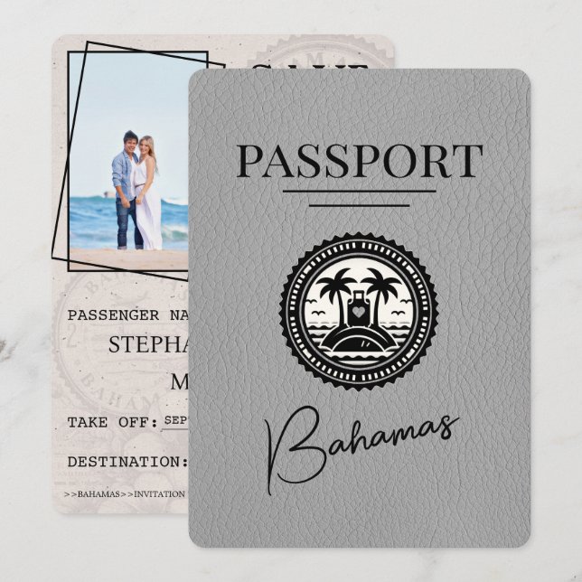 Grey Bahamas Passport Save The Date (Front/Back)