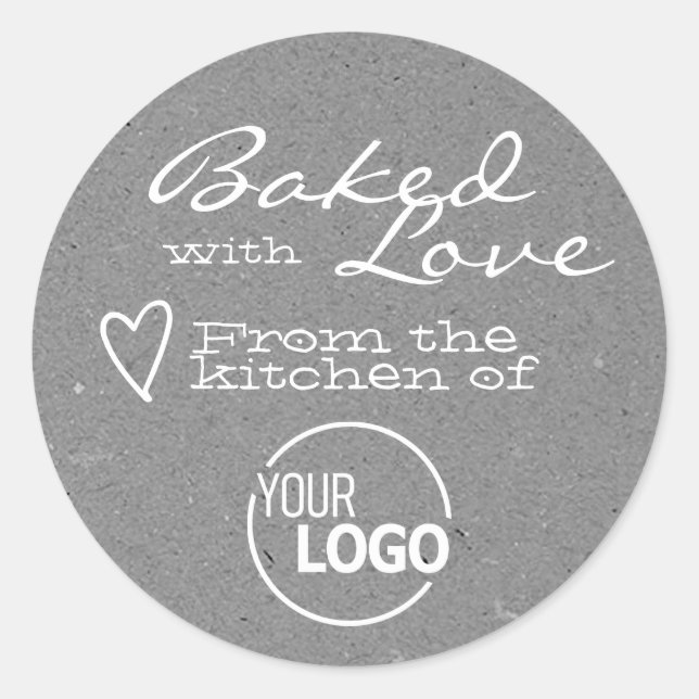 Grey Baked with Love Logo Template Heart Symbol  Classic Round Sticker (Front)