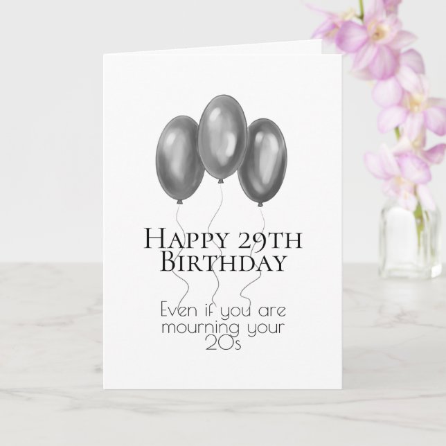 Grey Balloons Happy 29th Birthday Card (Orchid)