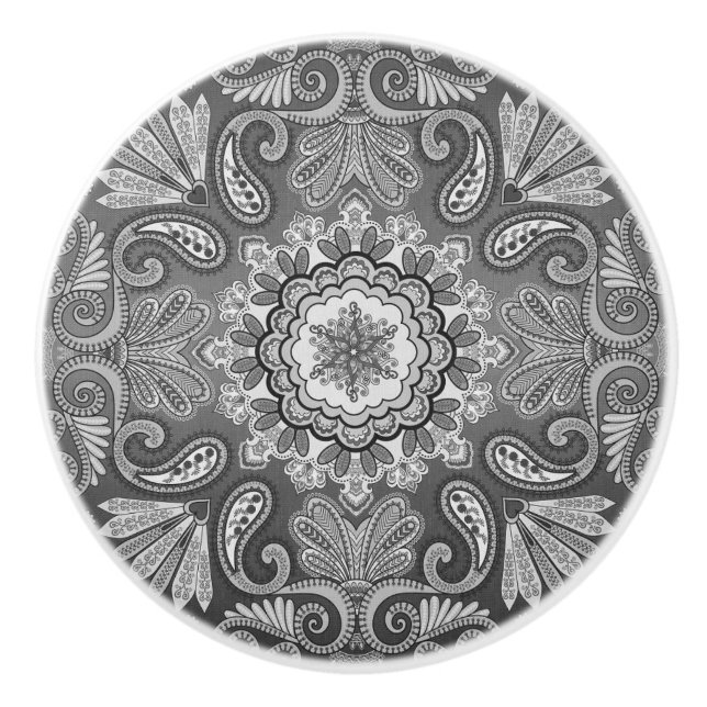 Grey Bandana Pattern Country Ceramic Pull (Front)