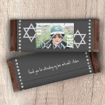 Grey Bar Mitzvah Budget Candy Bar Wrapper w/ Stars<br><div class="desc">Personalize your own grey Bar Mitzvah chocolate candy bar or pastry package with a customized paper wrapper. Simple grey and white label is attractive with your overlaid wording and silver stars of David. Add your own thank you message on the back for a finishing touch. Use this budget personalized wrapper...</div>