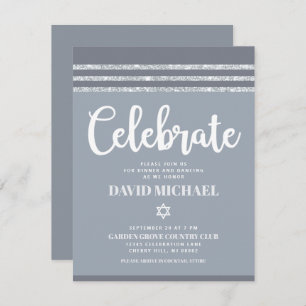 Grey Bar Mitzvah Silver Tallit Bold Modern Simple Enclosure Card