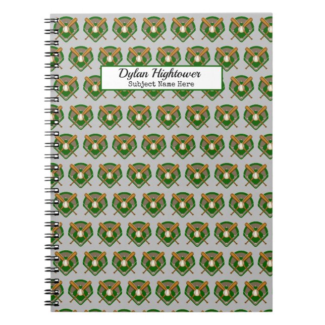 Grey Baseball Bats Diamond Pattern Name Subject Notebook (Front)
