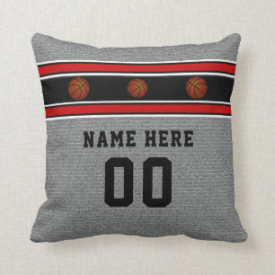 Grey Basketball Pillow with his Name and Number