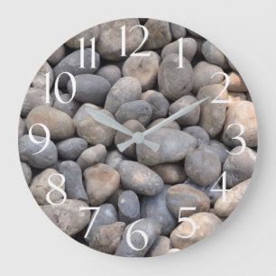 Grey Beach Pebbles Photograph Textured Coastal Large Clock